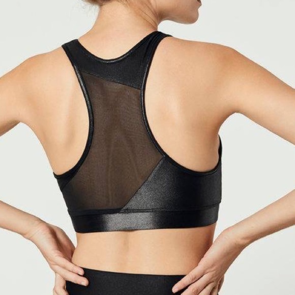 Carbon38 Black Shine Balance Sports Bra Mesh Trim - Picture 3 of 10